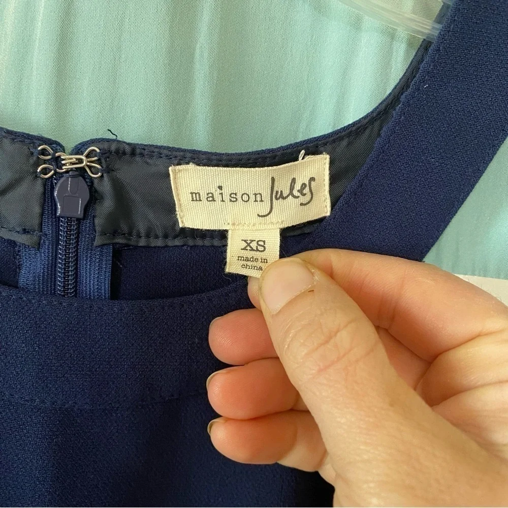 Maison Jules Scallop Edge Halter Dress Navy Blue Sz XS - Picture 2 of 9